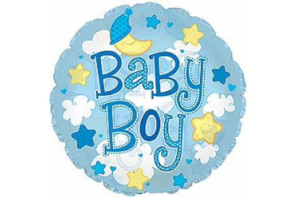 Шар (46 см) Круг, Baby Boy (облака), Голубой.