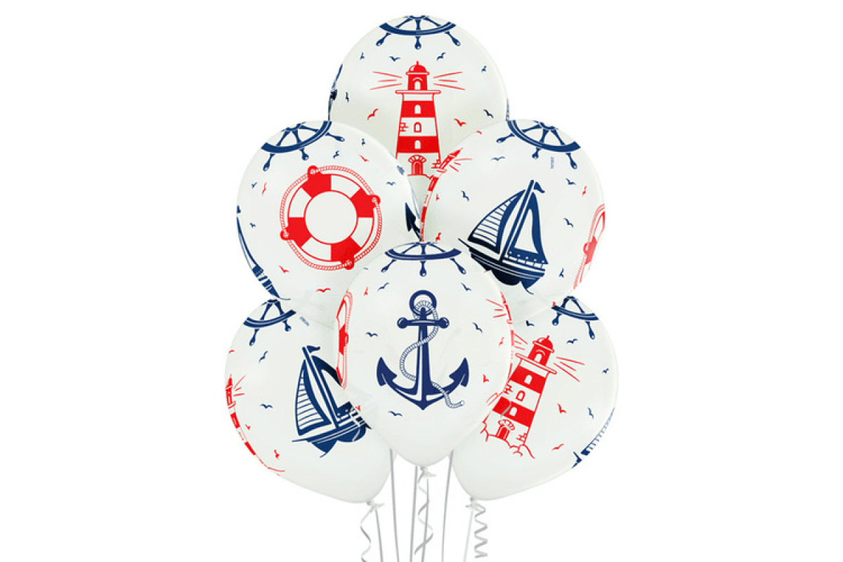 Шар Морская тема, Белый, (36 см.), 1 шт.