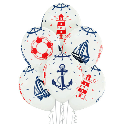 Шар Морская тема, Белый, (36 см.), 1 шт.