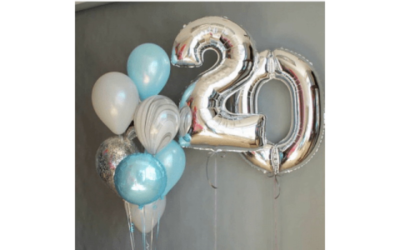Набор воздушных шаров "20 лет серебряный агат"