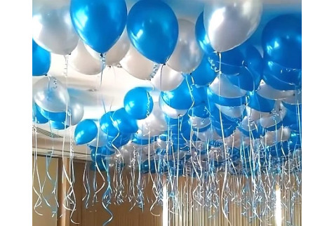 Воздушные шары с гелием под потолок “Микс синий и серебро” 1 шт.