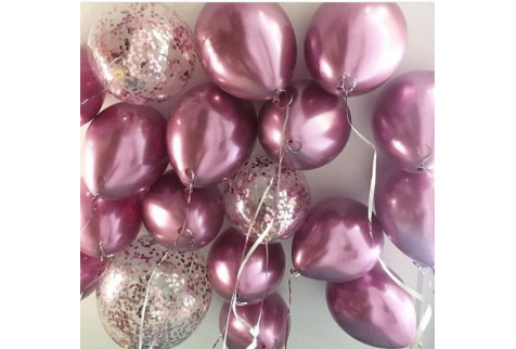 Шары под потолок “Розовый хром и конфетти” 18 шаров