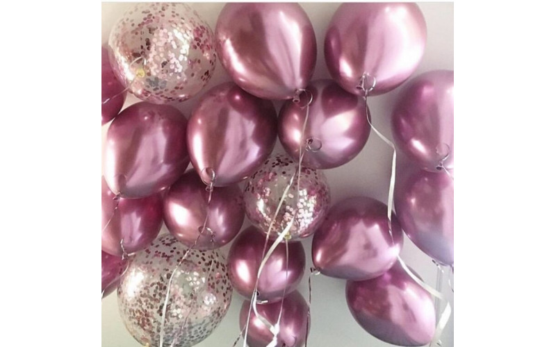 Шары под потолок “Розовый хром и конфетти” 18 шаров