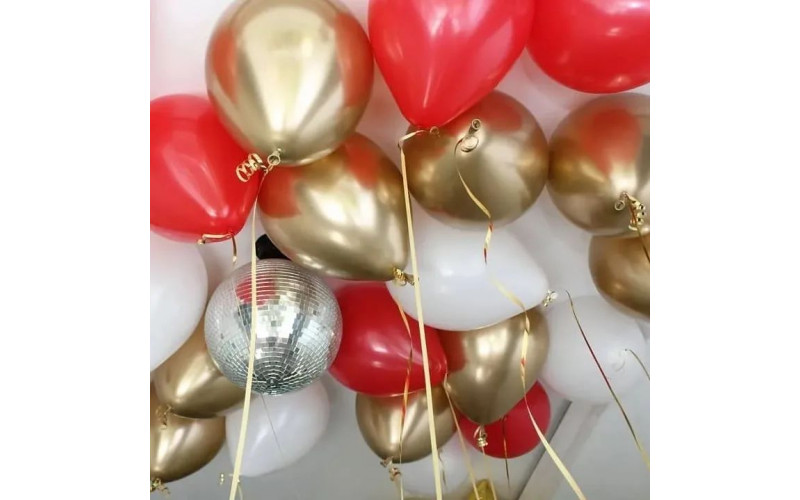 Шары под потолок “Красно-бело-золотой” 18 шаров