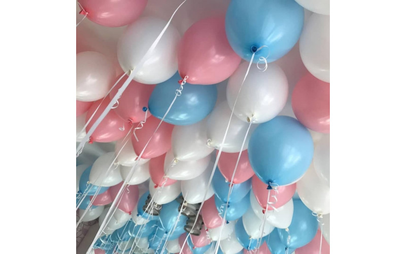 Воздушные шары с гелием под потолок “Бело-розово-голубые” 1 шт.