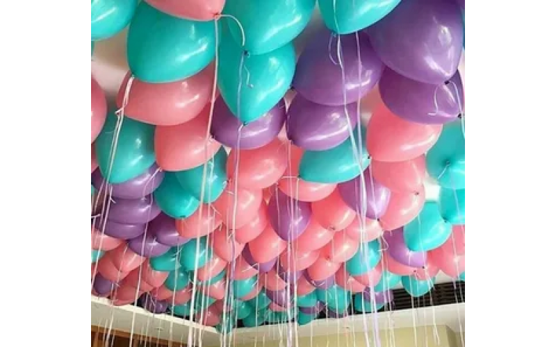 Воздушные шары с гелием под потолок “Бирюзово-розово-фиолетовый микс” 1 шт.