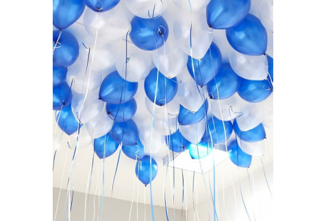 Шары под потолок “Сине-белый металлик” 40 шаров
