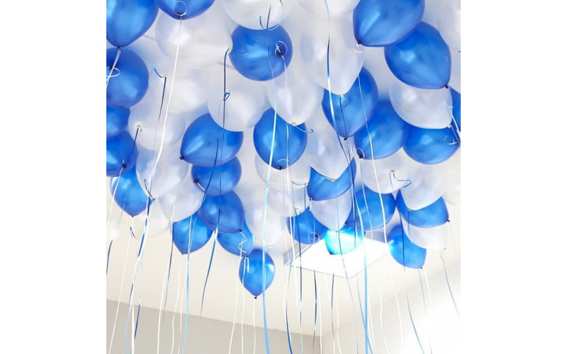 Шары под потолок “Сине-белый металлик” 40 шаров