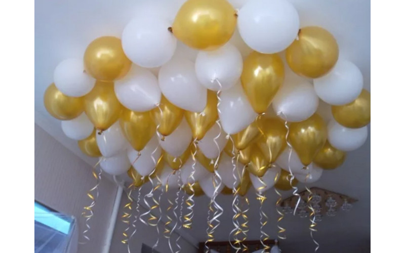 Воздушные шары с гелием под потолок “Бело-золотые” 1 шт.