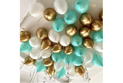 Шары под потолок “Бело-золотой с тиффани” 40 шаров