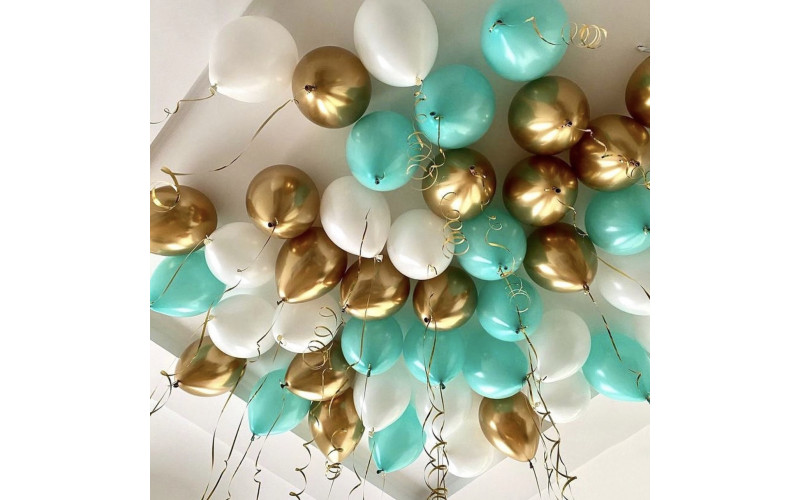 Шары под потолок “Бело-золотой с тиффани” 40 шаров