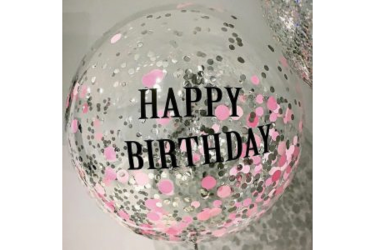 Шар (90 см.) прозрачный, с надписью "Happy Birhtday" и двухцветным конфетти, 1 шт.