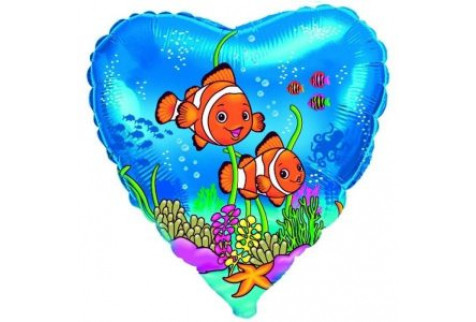 Шар (46 см) Сердце, Друзья рыбы-клоуны, Синий