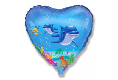 Шар (46 см) Сердце,  Дельфины.