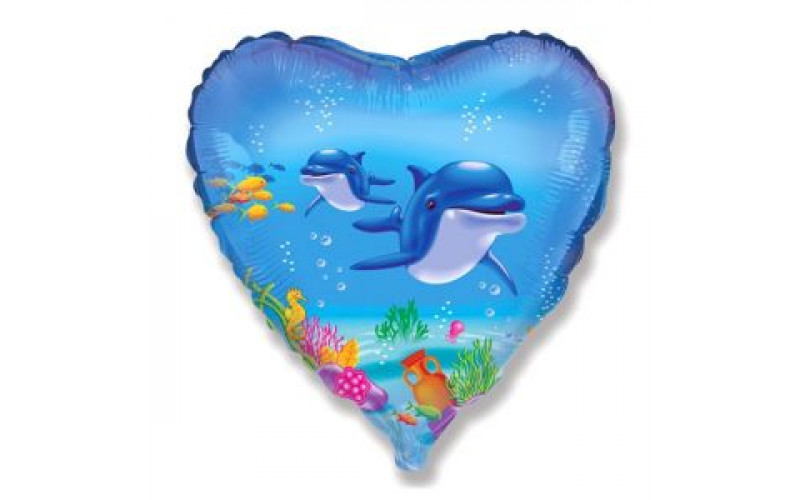 Шар (46 см) Сердце,  Дельфины.