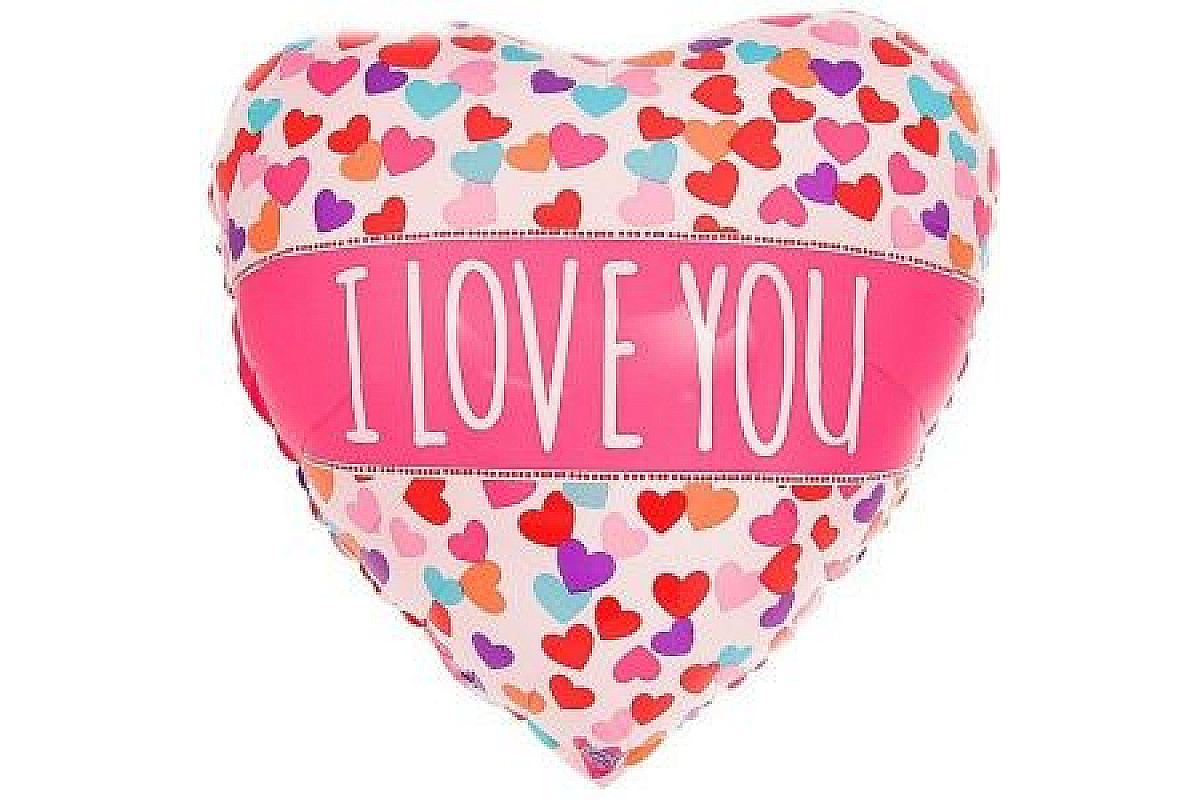 Шар (46 см) Сердце,  ILY Сердечки конфетти.