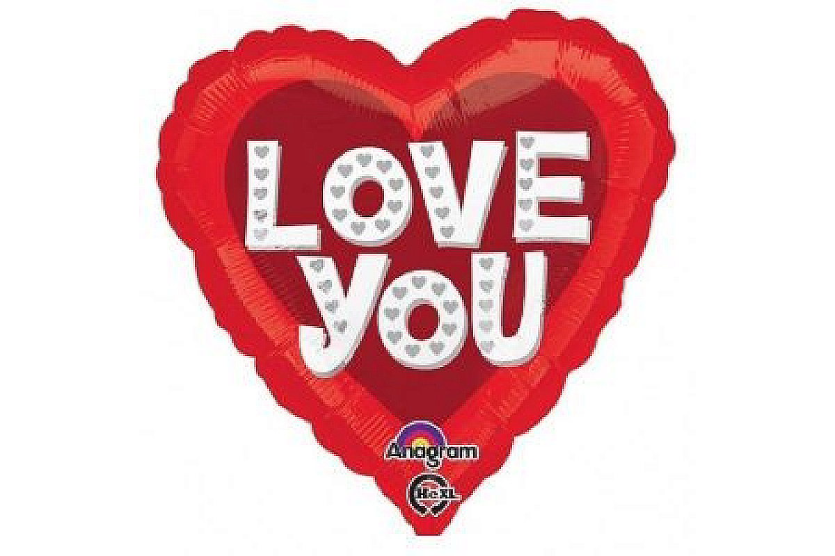 Шар (46 см) Сердце,  ILY Сердечки серебро.