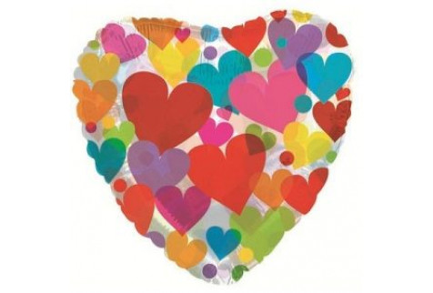 Шар Сердце с разноцветными сердечками, Прозрачный