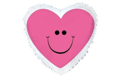 Шар (46 см) Сердце, Сердце с улыбкой, Розовый.