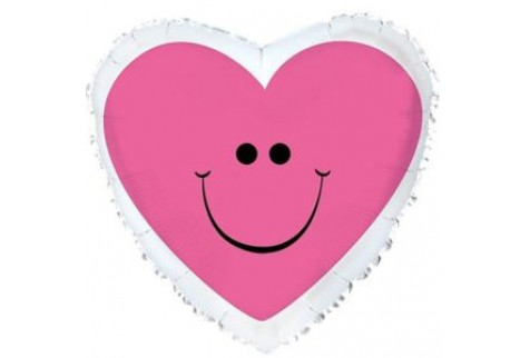 Шар (46 см) Сердце, Сердце с улыбкой, Розовый.