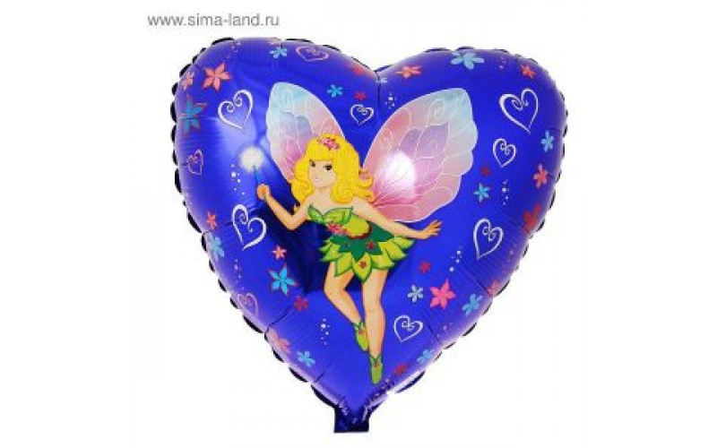 Шар (46 см) Сердце синее,  Девочка фея.