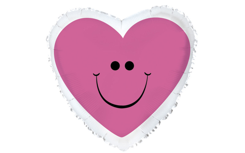 Фольгированное сердце, Сердце с улыбкой розовый, 1 шт.