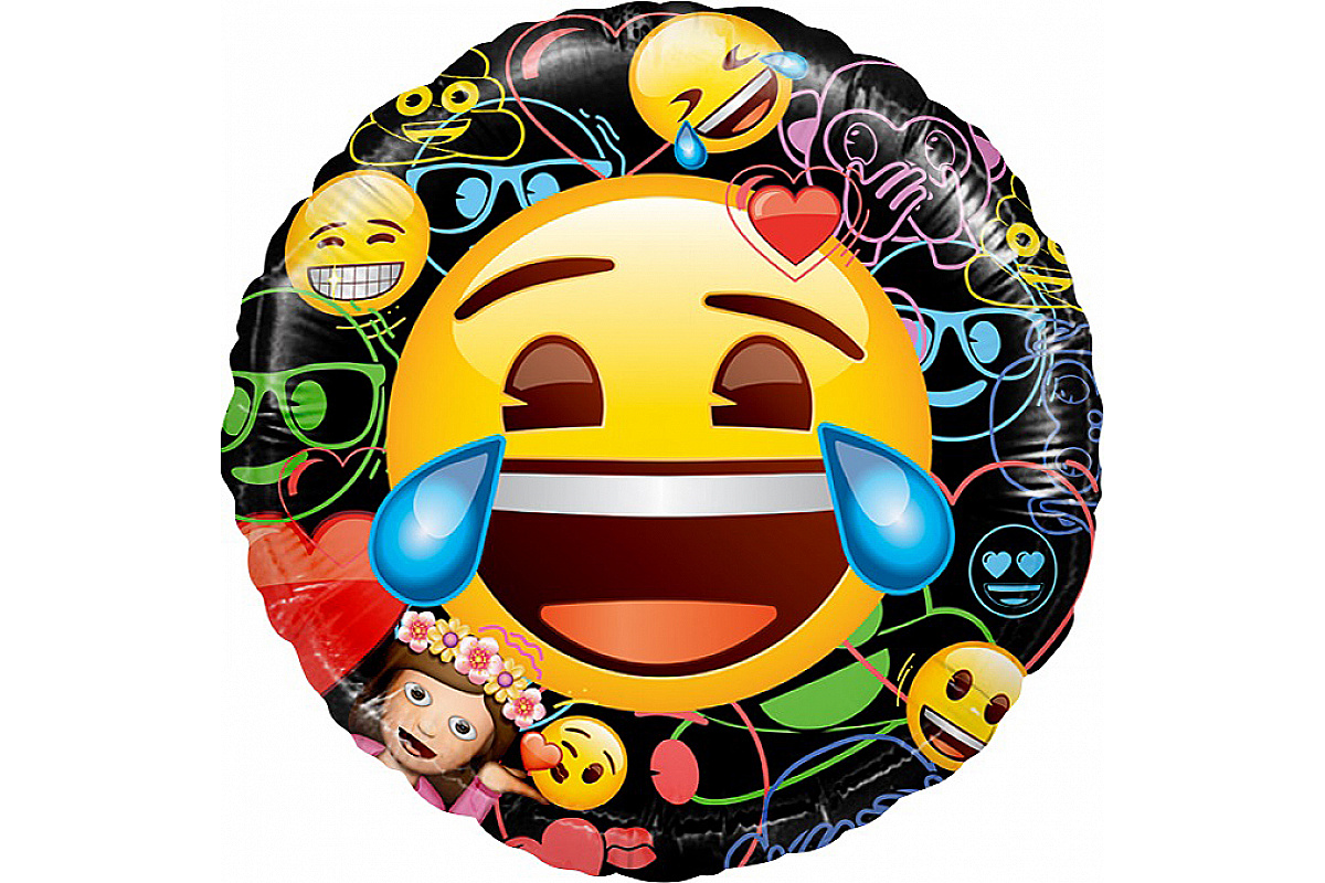 Фольгированный круг, Смайл Emoji Черный, 1 шт.
