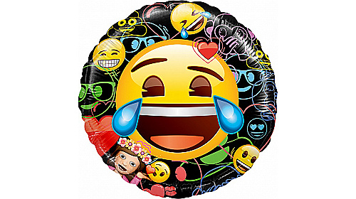 Фольгированный круг, Смайл Emoji Черный, 1 шт.