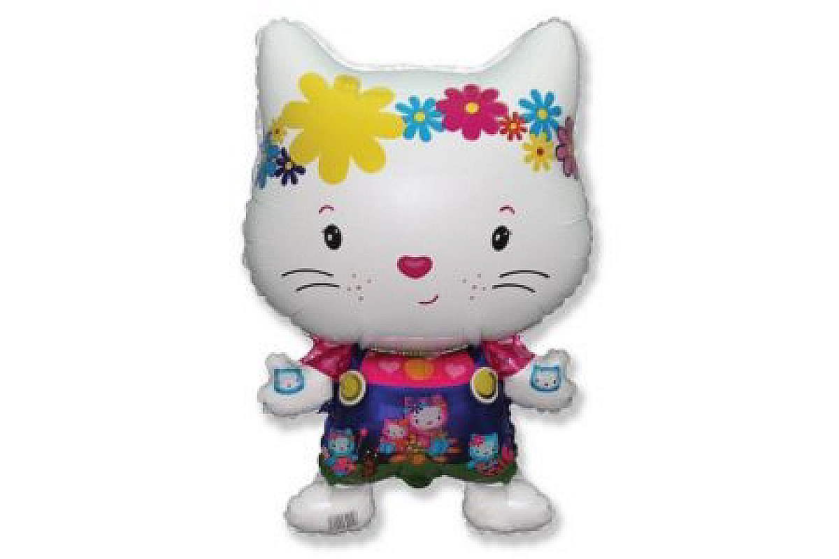 Шар (74 см) Фигура, Маленький дружелюбный котенок, Белый.