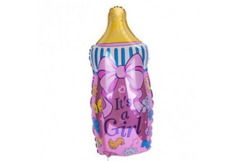 Шар (79 см) Фигура, Бутылочка для девочки, Розовый.