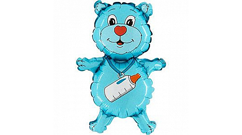 Шар (94 см) Фигура, Медвежонок-мальчик, Синий.