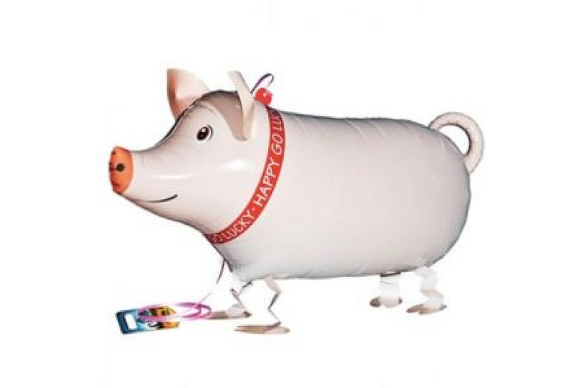 Шар (25''/64 см) Ходячая Фигура, Поросенок, Белый, 1 шт.
