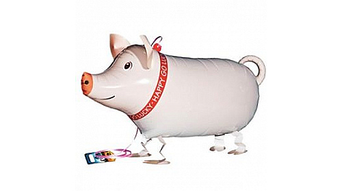 Шар (25''/64 см) Ходячая Фигура, Поросенок, Белый, 1 шт.
