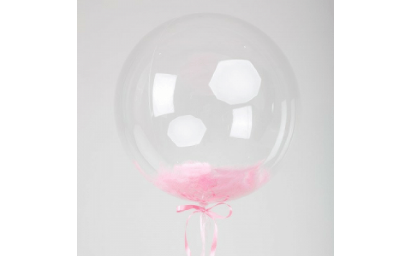 Шар прозрачный (61 см.) Сфера Bubble, с розовыми перьями, 1 шт.