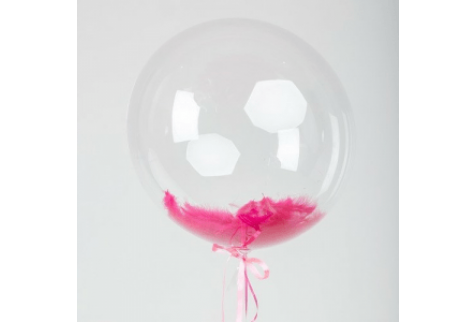 Шар прозрачный (61 см.) Сфера Bubble, с перьями цвета фуксия, 1 шт.