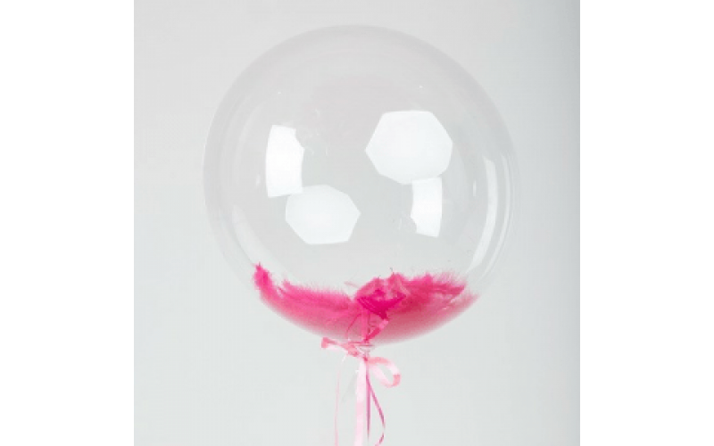 Шар прозрачный (61 см.) Сфера Bubble, с перьями цвета фуксия, 1 шт.