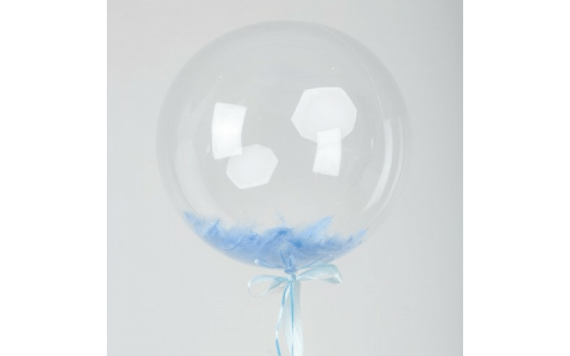 Шар прозрачный (61 см.) Сфера Bubble, с голубыми перьями, 1 шт.