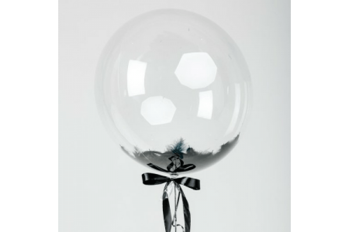 Шар прозрачный (61 см.) Сфера Bubble, с черными перьями, 1 шт.