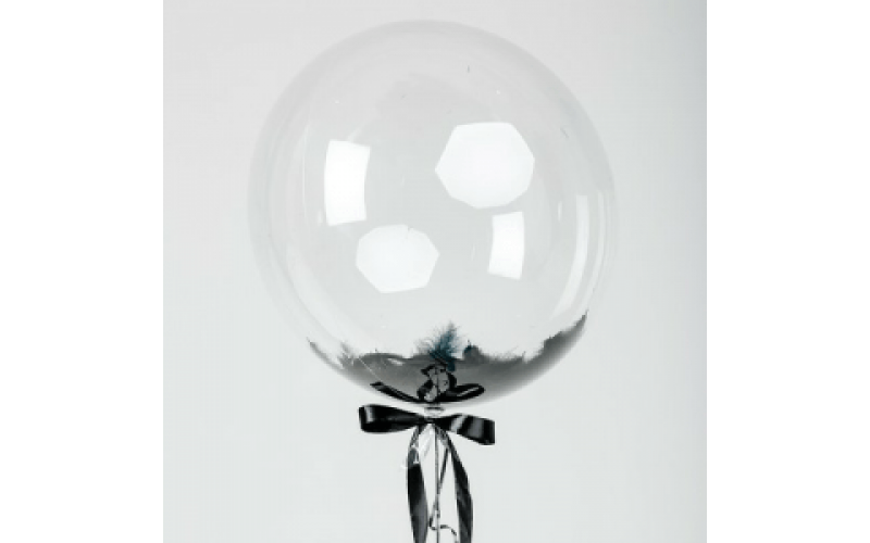 Шар прозрачный (61 см.) Сфера Bubble, с черными перьями, 1 шт.