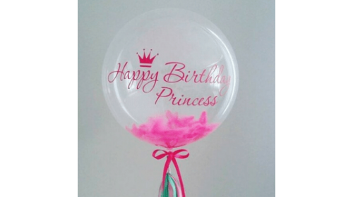 Шар прозрачный (61 см.) Bubble, Happy birthday princess!. 1 шт.