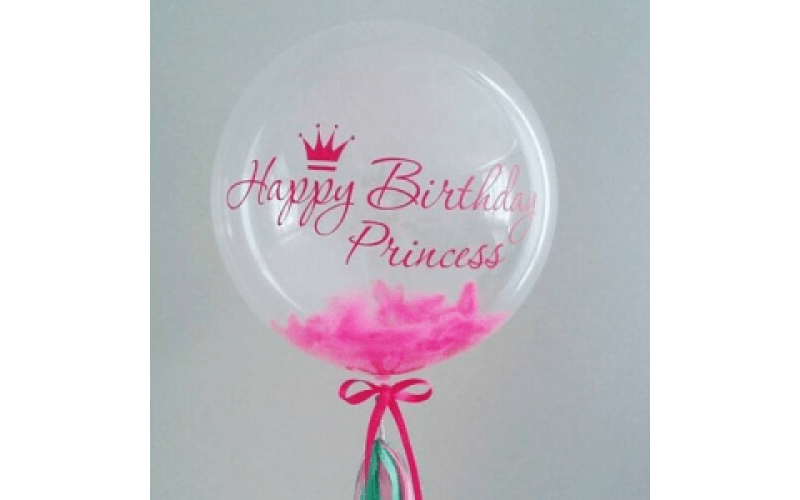 Шар прозрачный (61 см.) Bubble, Happy birthday princess!. 1 шт.