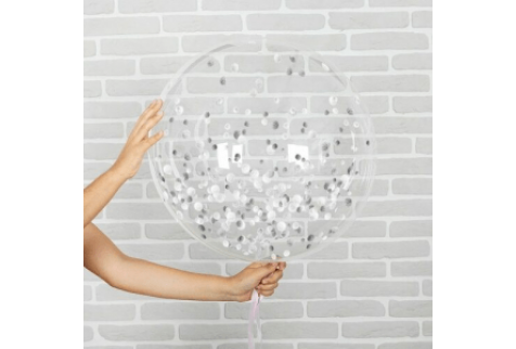 Шар прозрачный (61 см.) Bubble с белым и серебряным конфетти. 1 шт.