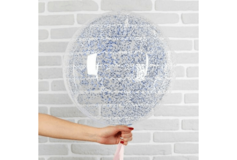 Шар прозрачный (61 см.) Bubble с синими блестками. 1 шт.