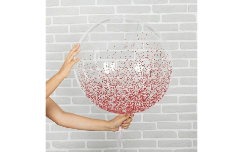 Шар прозрачный (61 см.) Bubble с красными блестками. 1 шт.