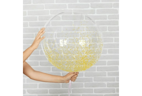 Шар прозрачный (61 см.) Bubble с желтыми блестками. 1 шт.