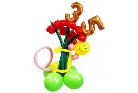 Цветы из воздушных шаров с фольгированными цифрами
