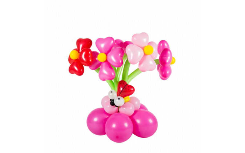 Букет из шаров «Розовые цветы с божьей коровкой»