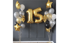 Набор воздушных шаров "Цифры 15 золотые и 2 фонтана из шаров"