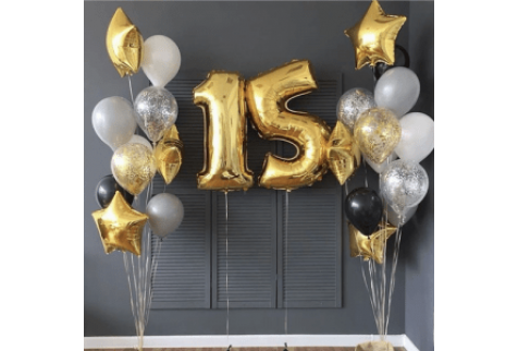 Набор воздушных шаров "Цифры 15 золотые и 2 фонтана из шаров"