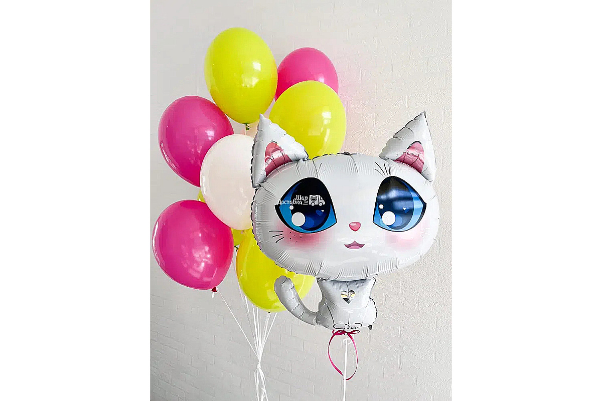 Набор шаров с белой кошкой